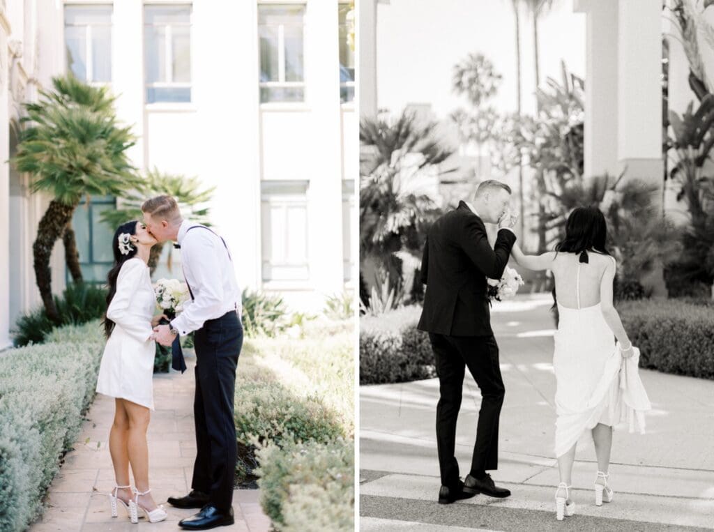 Couple celebrating after their courthouse wedding at the Beverly Hills Courthouse, capturing candid, joyful moments in a classic Los Angeles setting, How to Get Married at the Beverly Hills Courthouse (Cost, Timeline + Photo Tips) , how to get married at the Beverly Hills Courthouse, Beverly Hills Courthouse wedding, Beverly Hills Courthouse elopement, Elopement at the Beverly Hills Courthouse, Beverly Hills Courthouse Wedding, how to have a wedding at the Beverly Hills Courthouse
